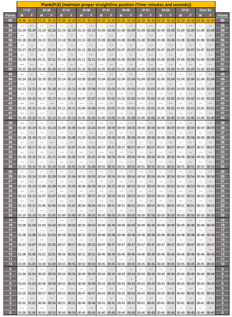 Acft plank standards