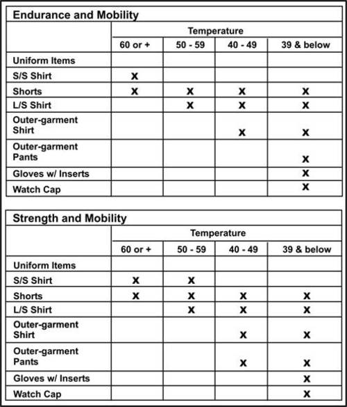 Army Weather PT Uniform Regulation